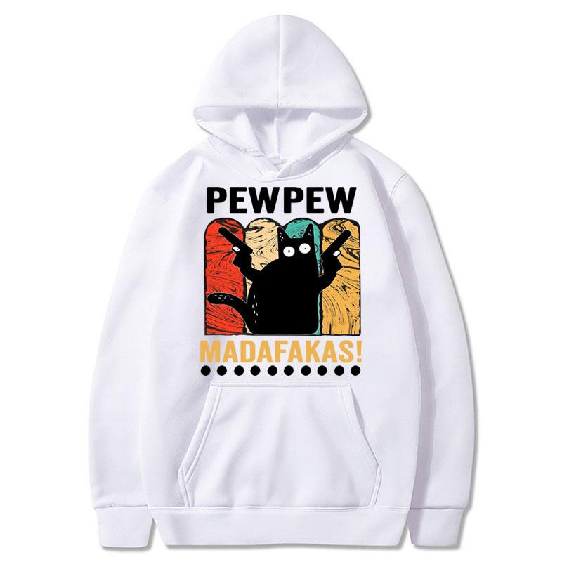 Pew Pew Madafakas Cat with Two Guns Meme Hoodies Unisex Fashion Vintage Sportwear Fleece Warm Oversized Casual Tracksuit Male