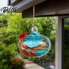 Talos Blown Glass Hummingbird Feeder, Outdoor Hanging Colorful Nectar Feeder with Two Flower Feeding Ports for Garden Backyard Decor