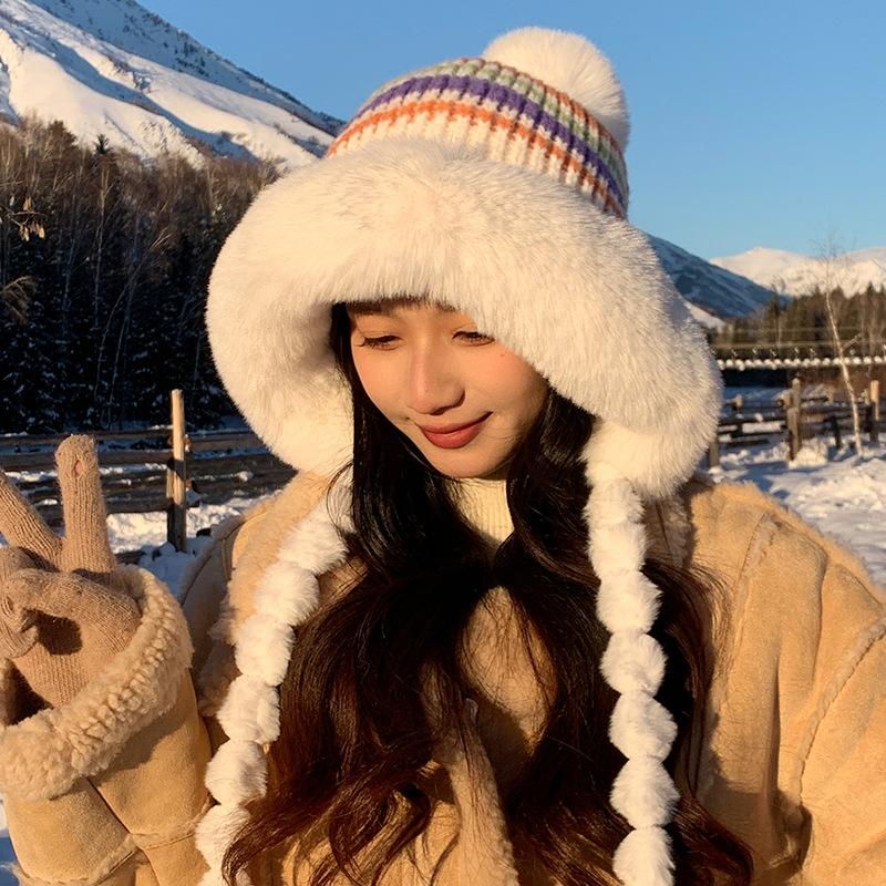 Vintage Fair Island Hat Women'S Windproof And Cold-Proof Wool Hat Warm Ear Protector Lei Feng Hat Show Face Small Knitted Hat