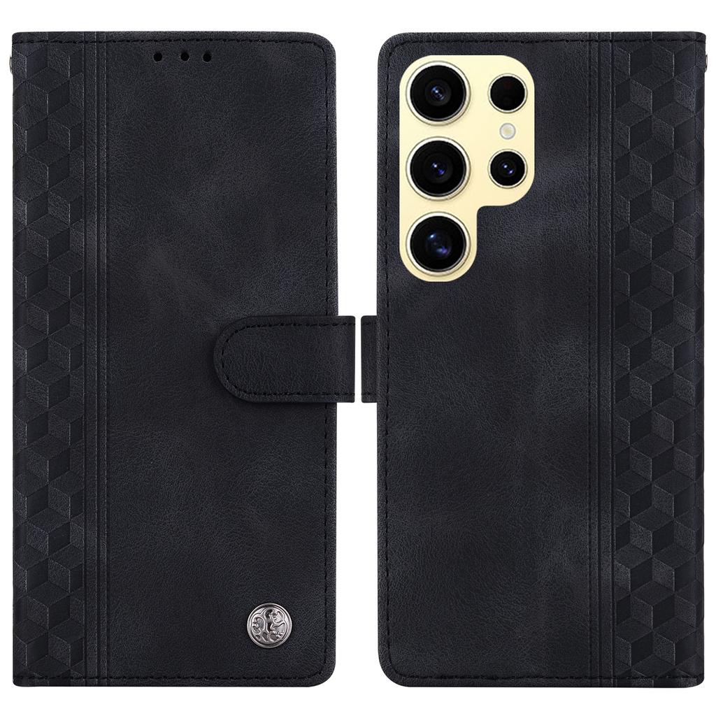 For Samsung Galaxy S25 Ultra Leather Case Imprinted Checkered Pattern Wallet Stand Flip Phone Cover