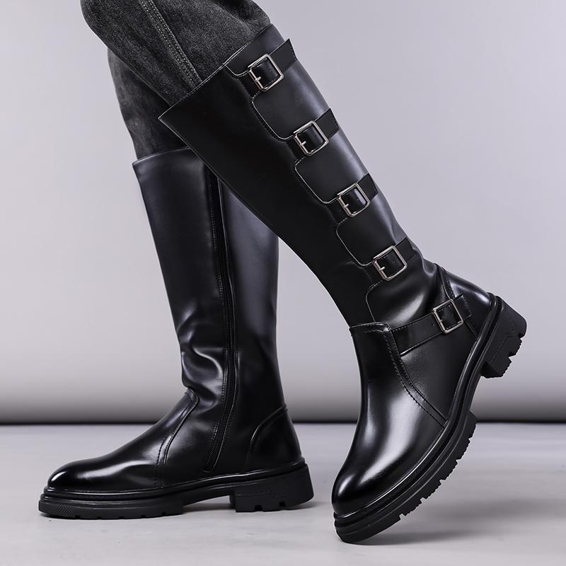 Stivali da Motociclista da Uomo Stivali Western Stivali da Jockey Neri Casual Marrone Stile Stradale Stivali Alti Cool Taglie Forti