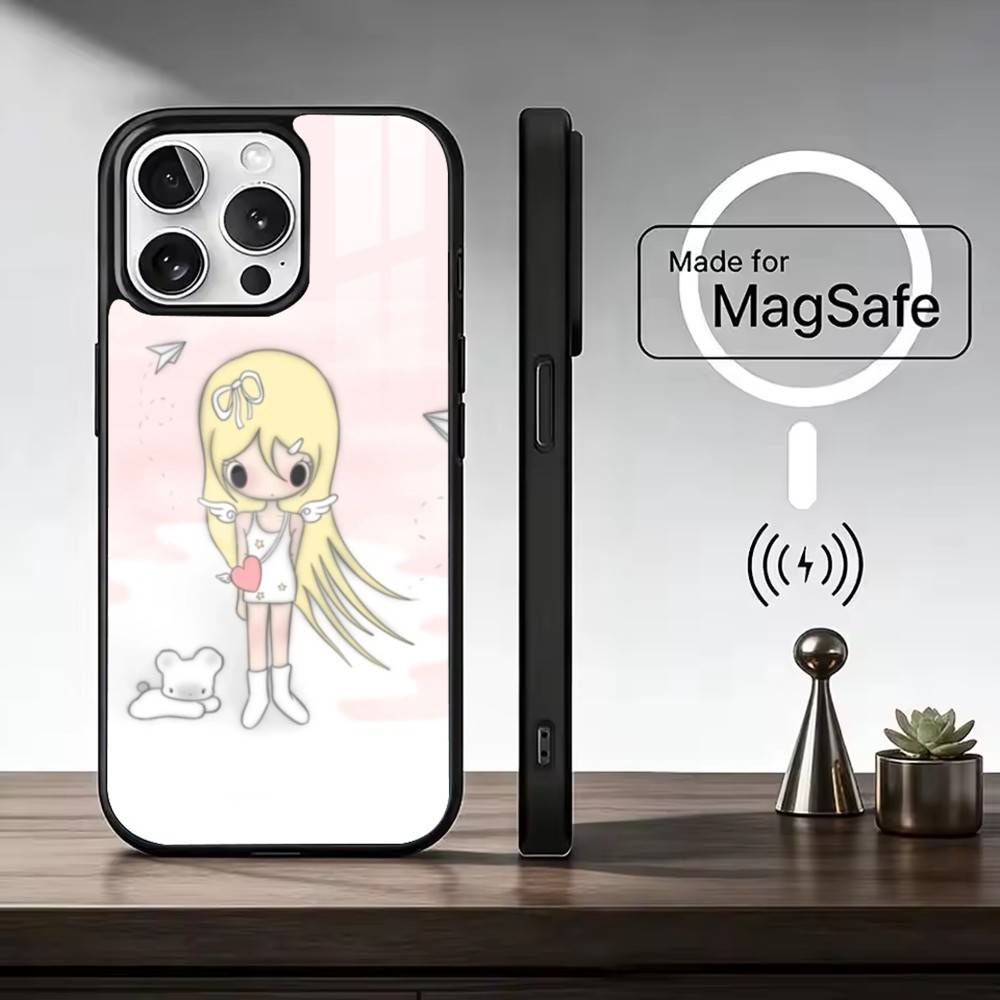 Angel Bunny Girl Phone Case For iPhone17,16,15,14,13,12,11 Plus,Pro Max Magnetic For Magsafe Wireless Charging