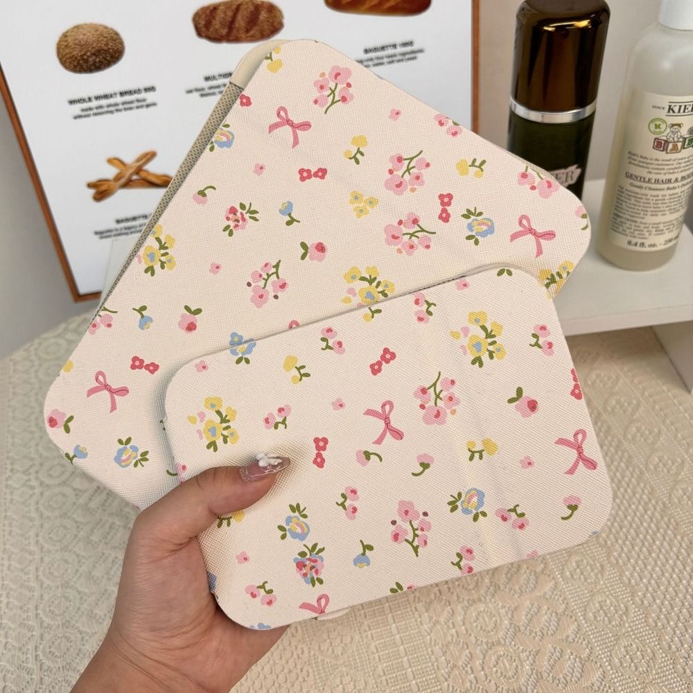 Pink Bow Desktop Stand Mirror Pu Leather Vanity Mirror Beauty Fold Makeup Mirror Unisex