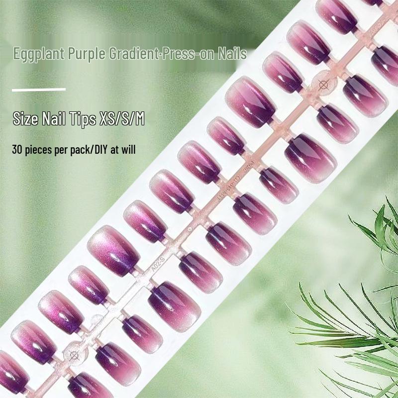 

Eggplant Gradient Cat Eye Press-On Nails - Grape Purple, 30 Short Patches