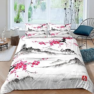 Plum Blosom Floral Soft Duvet Cover Quen King-Sized Dimensionsd Dimensions Ancient Style Red Maple Leaf Natural Scenery Beding Set Rom Decoration 3