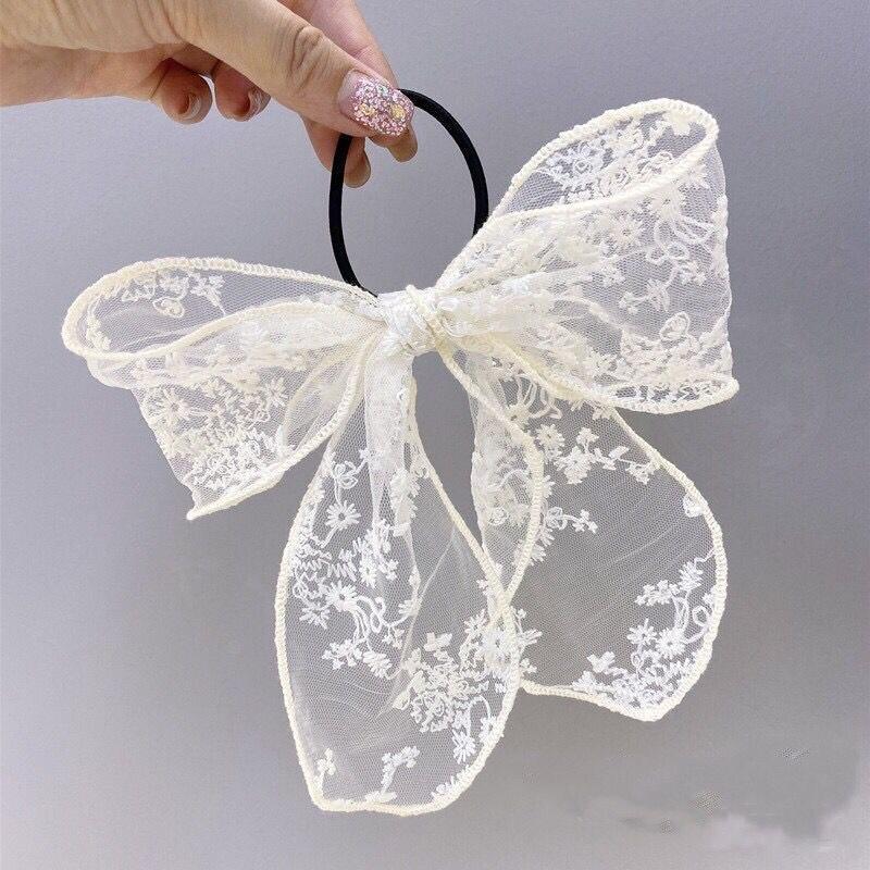 Mode Couleur Unie Femmes Pince à Cheveux Dentelle Noir Blanc Nœud Barrettes à Cheveux Queue de Cheval Épingle à Cheveux Accessoires pour Femmes