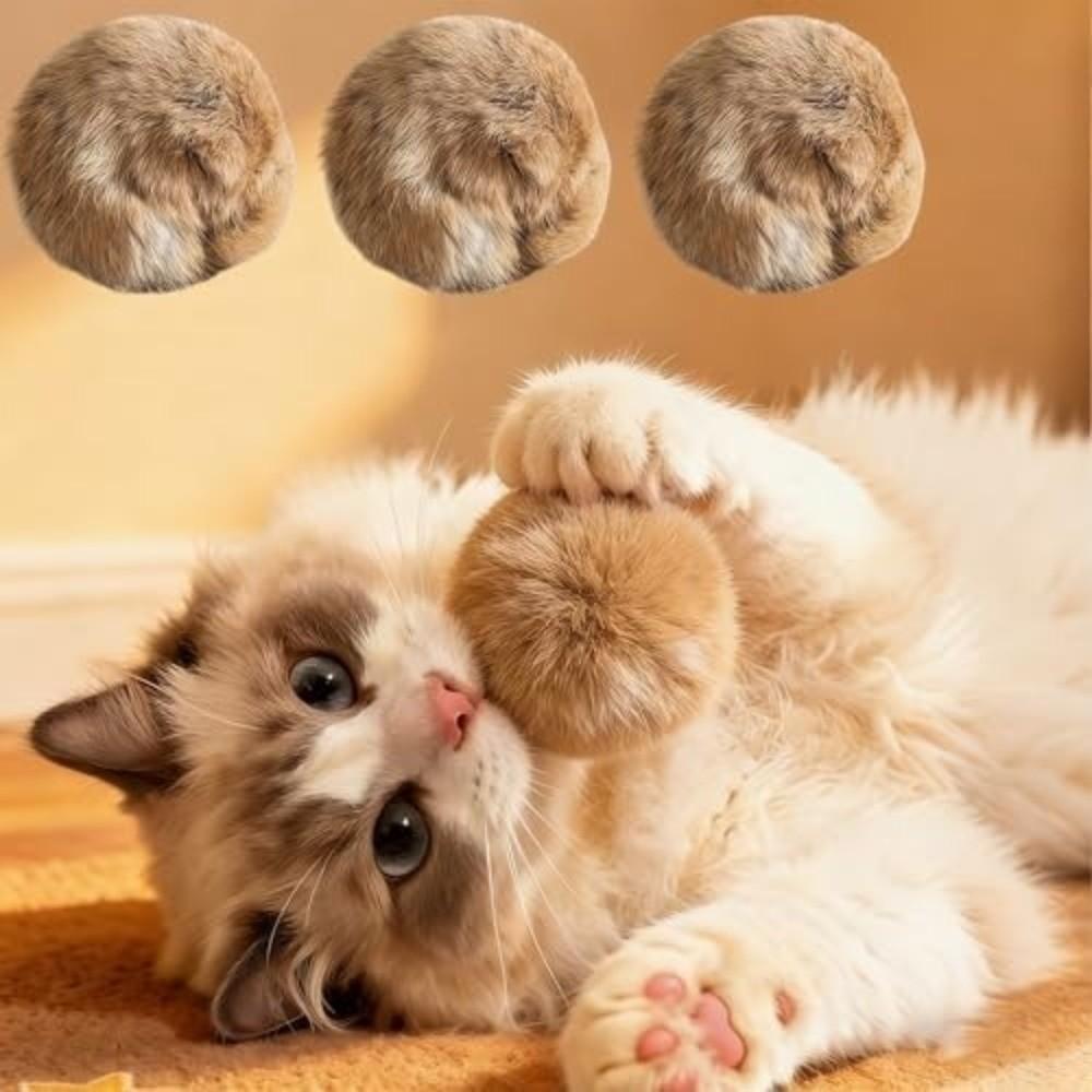 Self-entertaining Rabbit Fur Ball Cat Toy Training Pet Supplies Soft Fluffy Cat Toy Ball Pet Prey Ball Toys