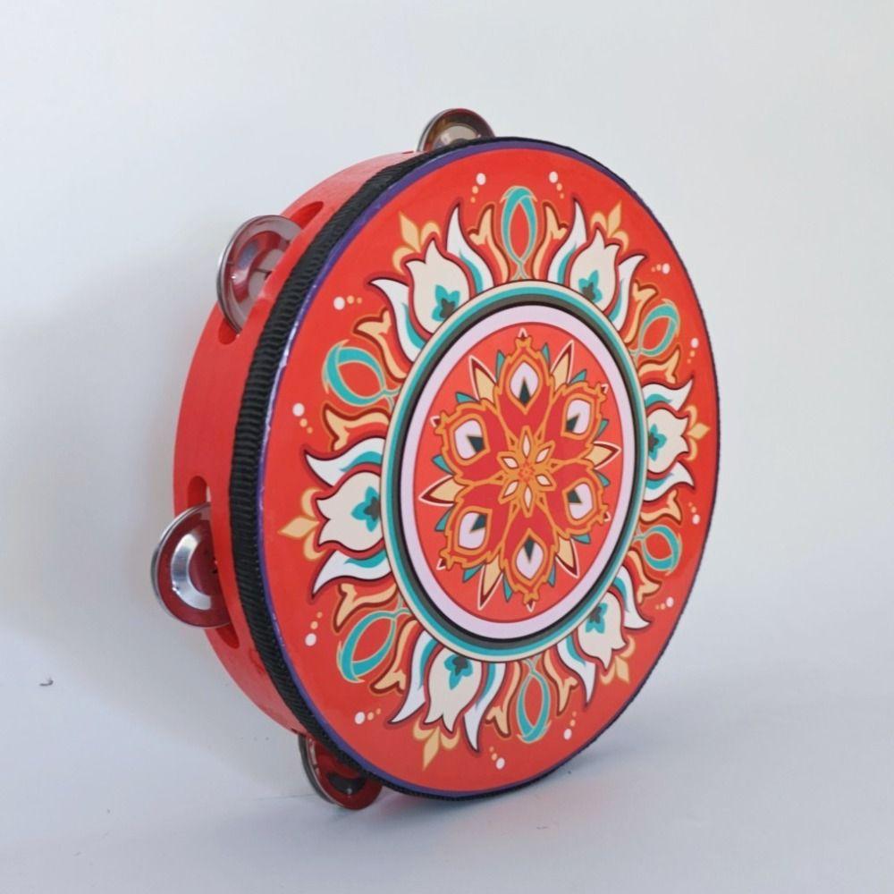 Chinese Style Tambourine Handbell 8 Inch Music Percussion Instrument Ethnic Floret Hand Drum  Kids