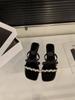 French thick heel rhinestone slippers fairy shoes wear 2025 summer pink with skirt bow sandals