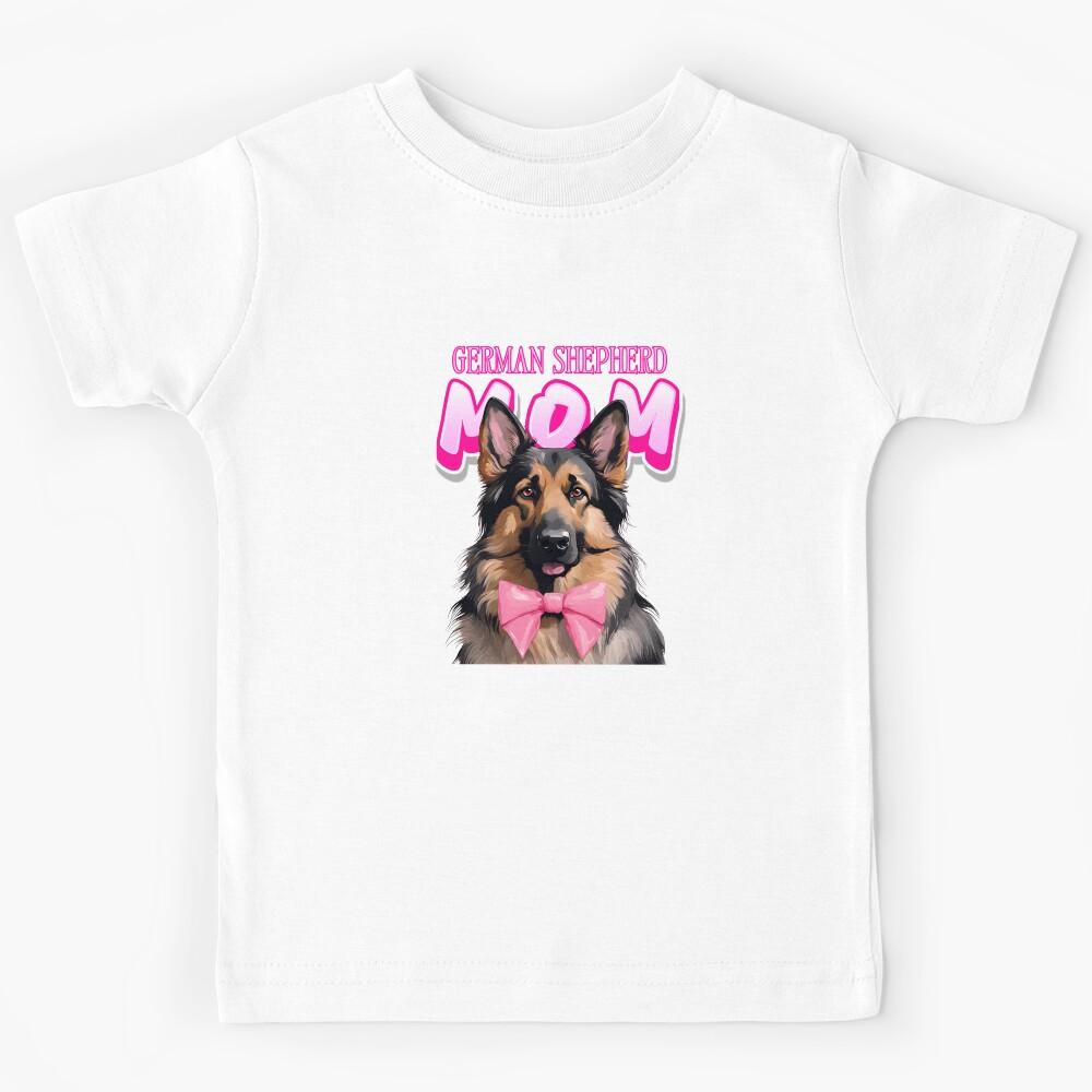 Pink Dog Mom German Shepherd Dog with Pink Bow Kids T-Shirt 120