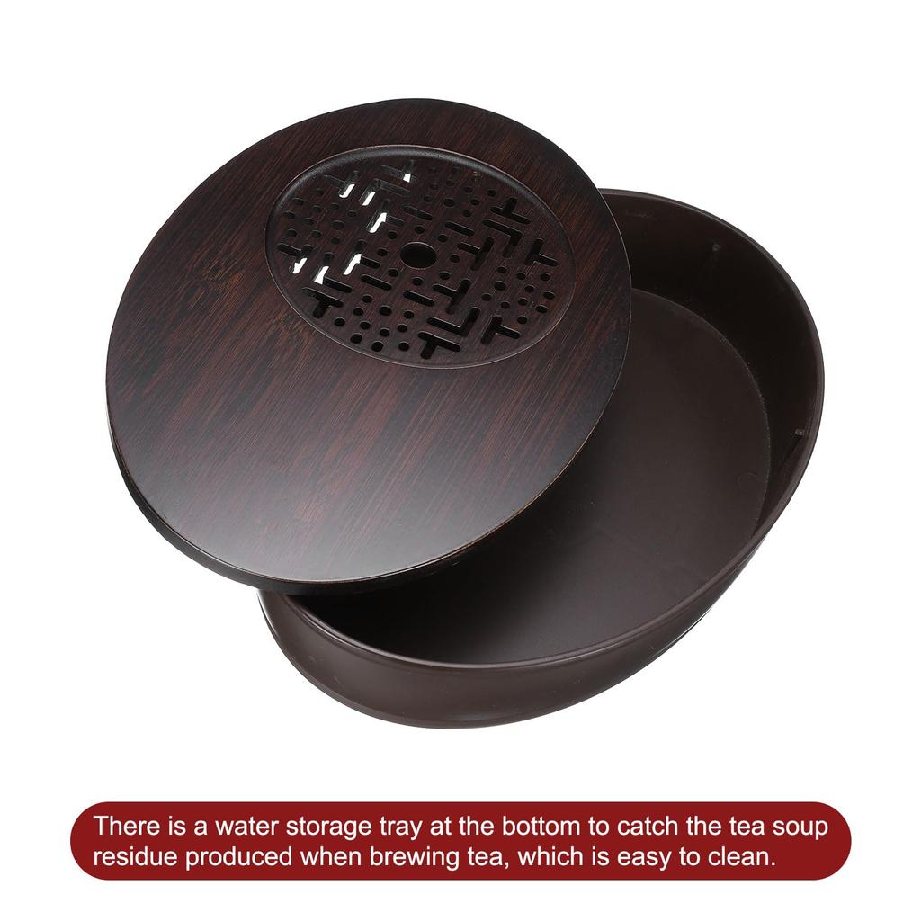 uxcell 11" Oval Classic Bamboo Tea Tray, Chinese Kung Fu Tea Set, with Teacup, Brown, for Bamboo Table Furniture, Vintage Tea Set
