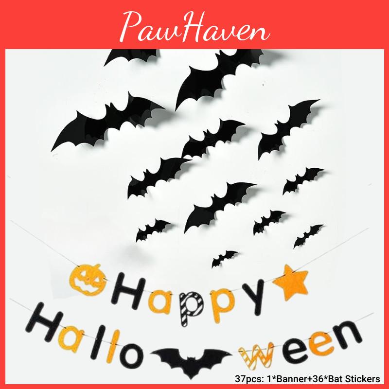 Halloween 3d Bat Sticker Decoration Pack Of 12 Pvc Bat Stickers For Haunted House Decor