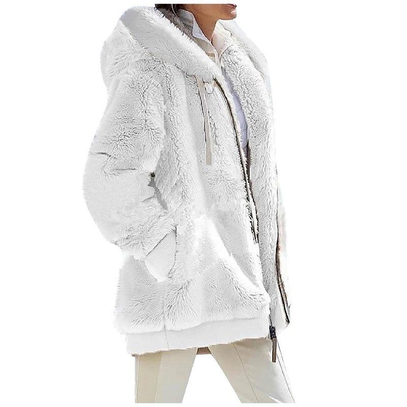 Cross-border Amazon explosion Europe, America 2024 autumn and winter loose plush long-sleeved zipper pocket hooded warm jacket women