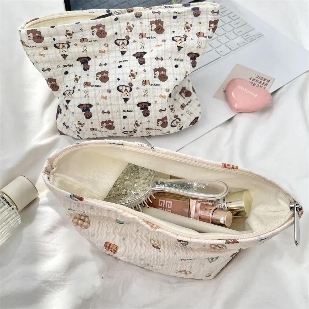 1pc Double-Sided Cartoon Pattern Cosmetic Bag Large Capacity Multifunctional Canvas Zipper Travel Storage Bag
