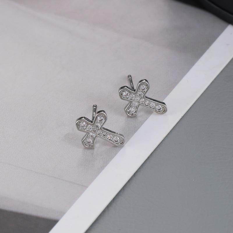 

Diamond-studded Cross-shaped Stud Earrings - Sophisticated and Stylish Pure Silver Men s Earrings for Boys, Women s Accessories