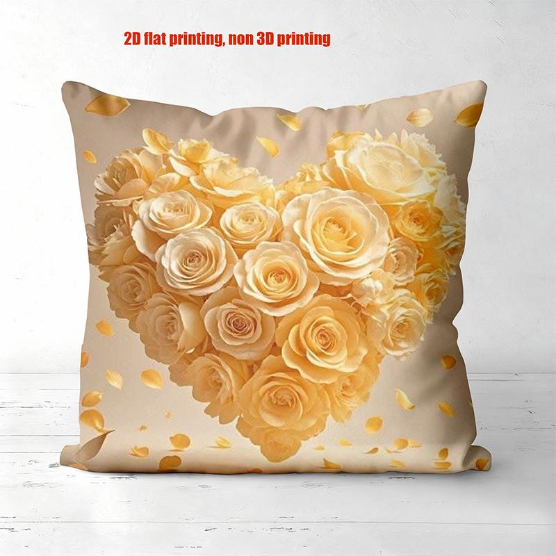 Heart-shaped Flower Cushions 2D Printed Beautiful Decor Polyester pillowcase, sofa decorative cushion cov Headboard Pillow