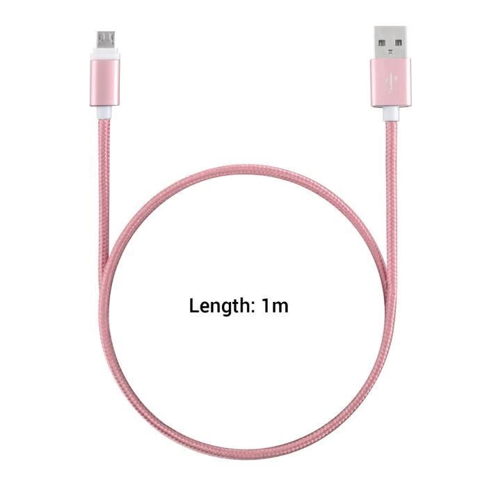 Câble Micro USB - KWMOBILE - Tressé - Nylon Rose - 1m - Chargeur Universel