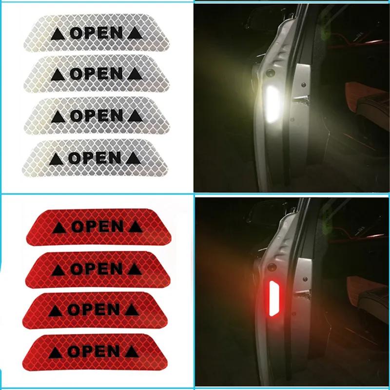 12Pcs Reflective Car Door Sticker Safety Opening Warning Reflector Mark Tape Decal Car Styling Decor Car Exterior Accessories