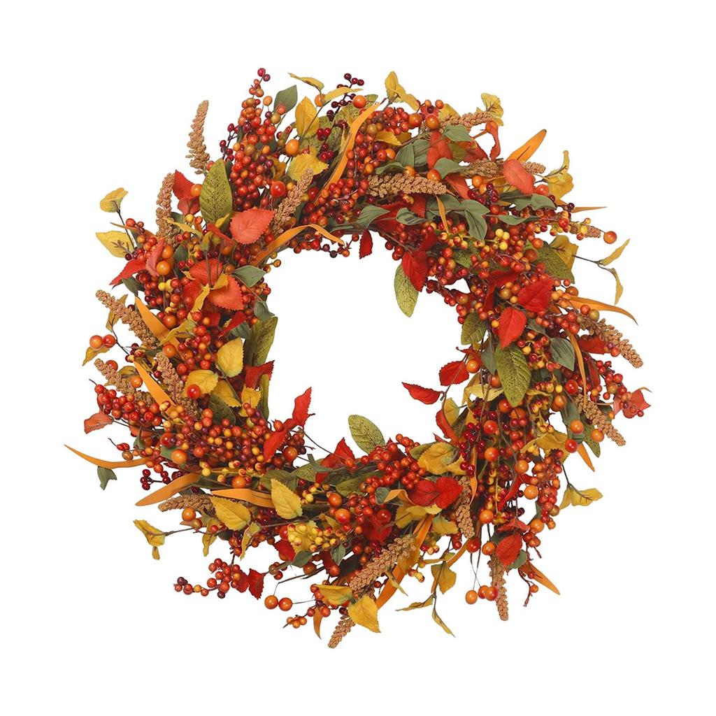 Artificial Autumn Wreath, Door Decorative Wreath with Yellow And Green Leaves, Hanging