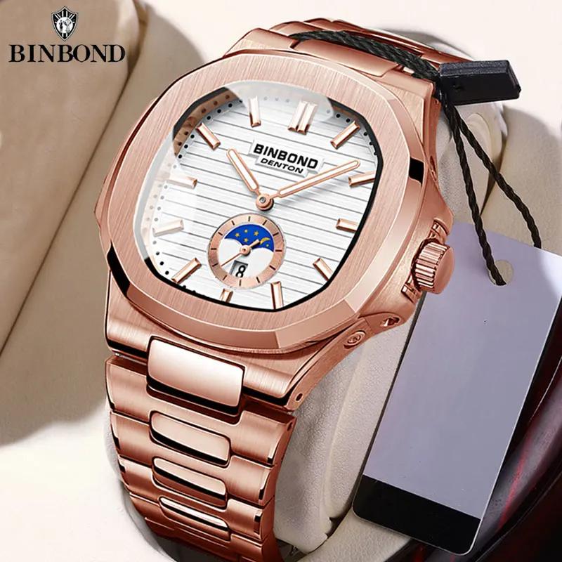 BINBOND Herrenuhren Quarz Mode Klassiker Vielseitig Edelstahl 30M Wasserdicht Leuchtend Luxus Herrenuhren