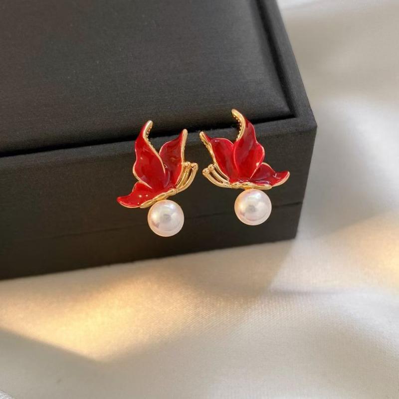 Zhuji Natur Süßwasserperlen Set - Damen mattierte Schmetterlingsperlen Ohrringe, 18 Karat Gold Filled & Anlaufgeschützt