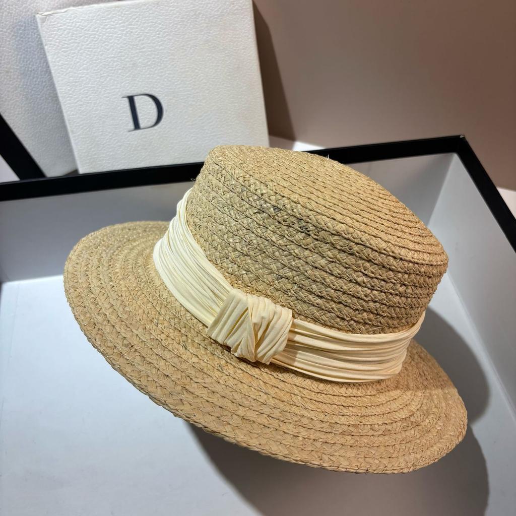 Natural Raffia Top Hat Summer Beach Vacation Sunshade Sun Protection Flat Top Straw Hat French Hepburn Style Sun Hat Women