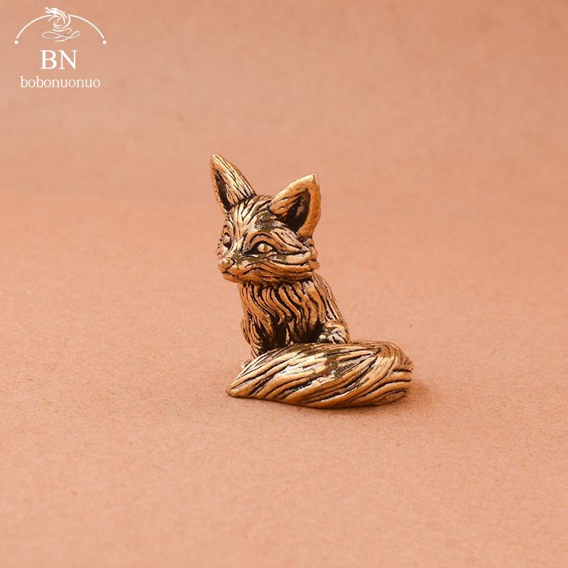 Antikbronze Liebe Niedlicher Fuchs Miniaturfiguren Schreibtischornament Dekorationen Zubehör Kupfer Tierskulptur Heimdekor Handwerk