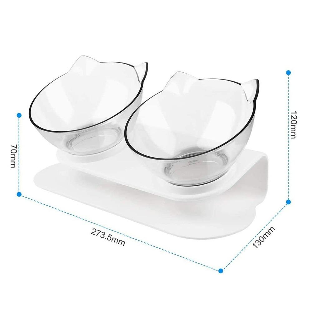 Raised Cat Bowl with Stand 15° Tilted Cat Bowls for Kittens Elevated Cat Bowl Anti Vomiting Double Cat Bowls Plastic Transparent
