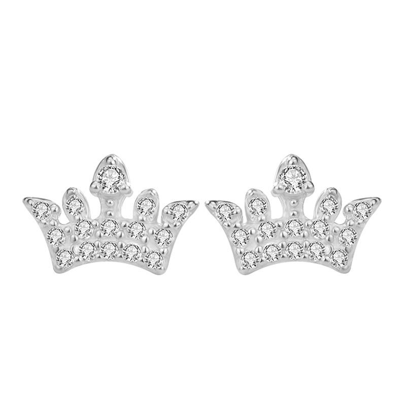 

Li Ming 925 Sterling Silver Korean Crown Earrings with Micro-Paved Diamonds - Versatile and Stylish Studs