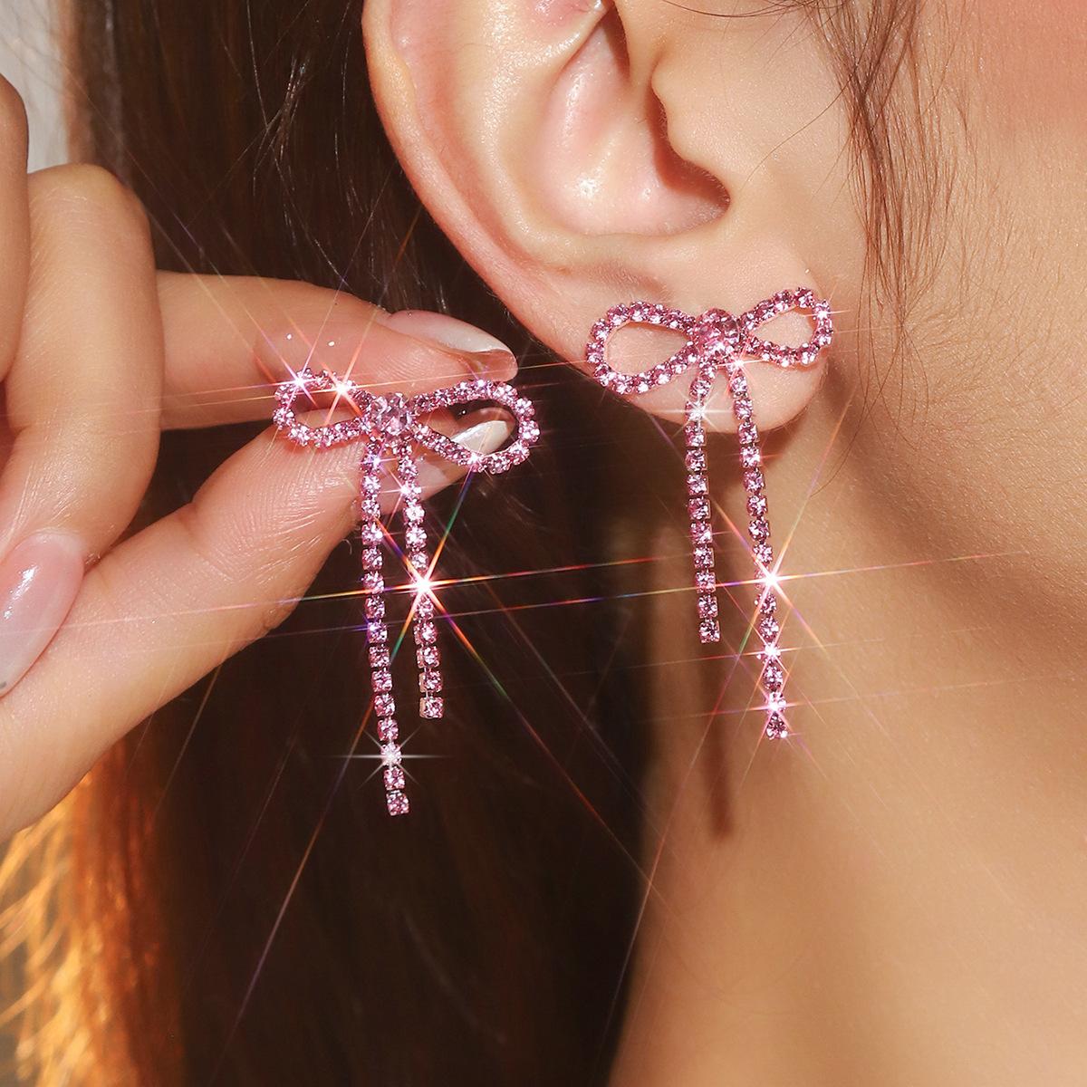 

Серьги-кисточки с бантиками, блестящие маленькие серьги с кристаллами, элегантные трендовые серьги, женские серьги, 1 пара