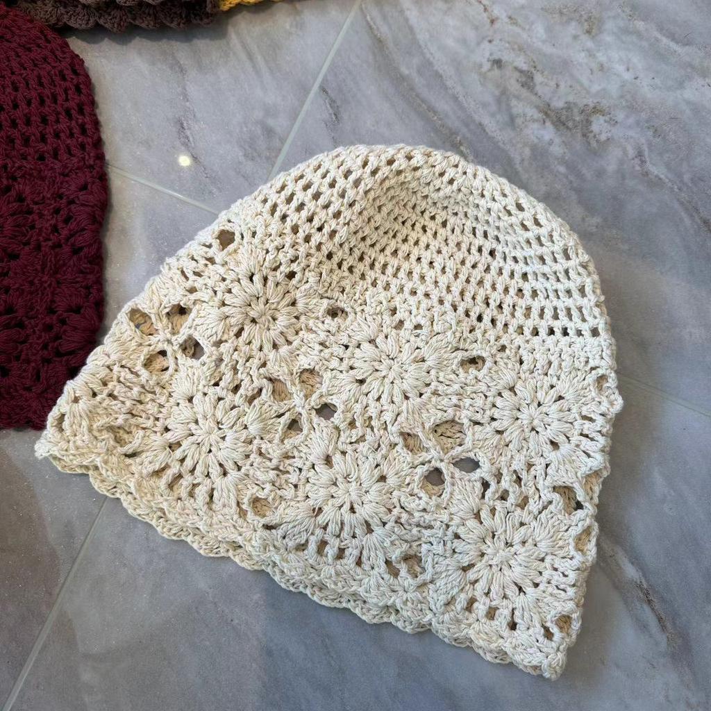 Exquisite Headscarf, Hat, Female, Hollowed Out, Spring and Summer, Thin Design, Artistic, Small Face, Woven Hat, Pile Hat