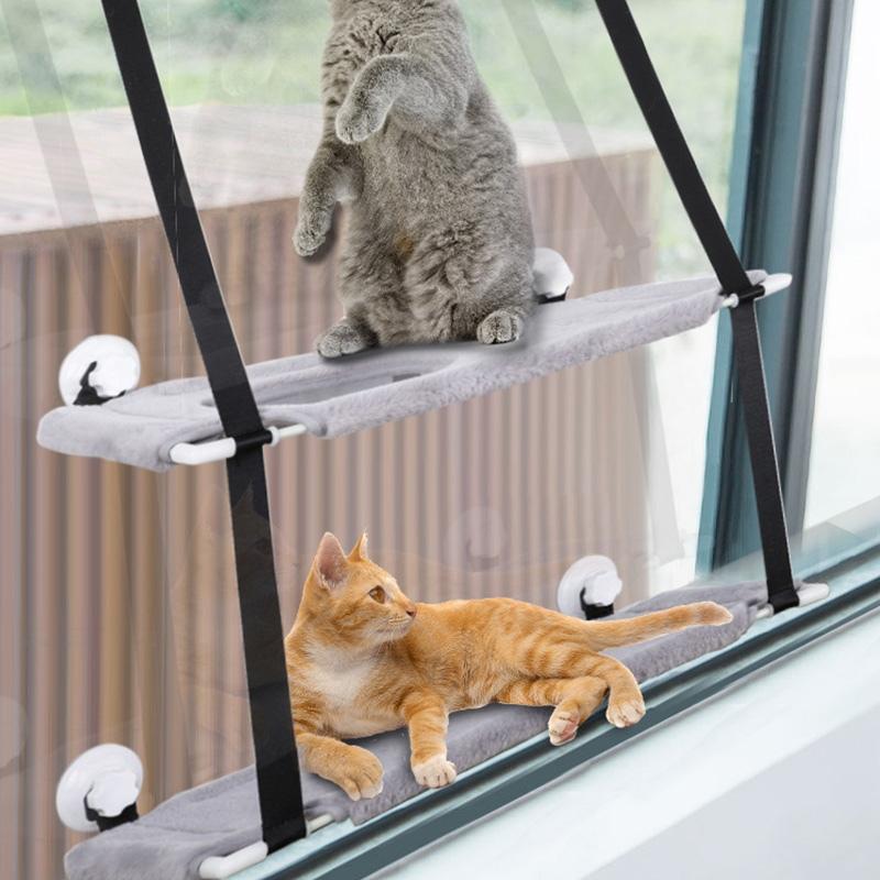 Window Suction Cat Hammock Space Saving Wall Mounted Pet Bed Double Layer Perch Sturdy Fabric Indoor Cat Lounger Easy Install Pet Resting Spot