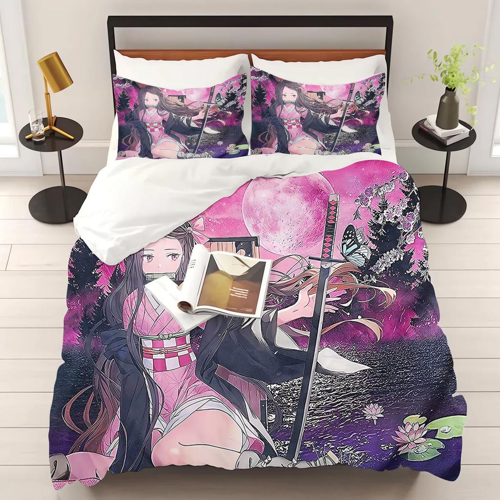 Kamado Nezuko Anime Home Bedroom Comforte Nordic polyester material suitable for children and adults 3-piece set