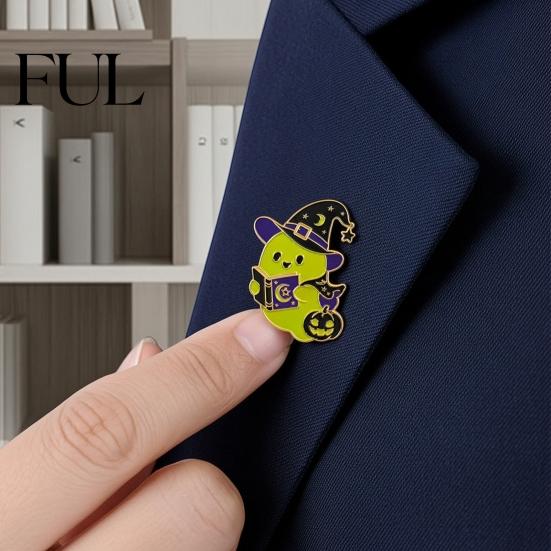 Halloween Party Brooch Witch Hat Ghost Enamel Brooch, Glow-in-the-Dark Cartoon Clothes Badge Pin, Holiday for Sweaters Jackets Scarves Decoration Pin