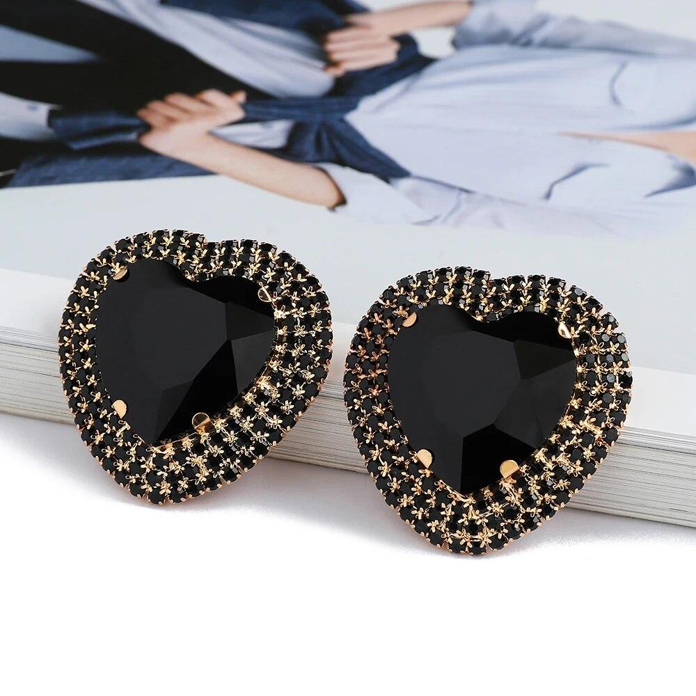 Heart Shiny Glass Charm Decor Bride Big Stud Earrings For Women Trend Luxury Fairy Romantic Wedding Party Jewelry Accessories