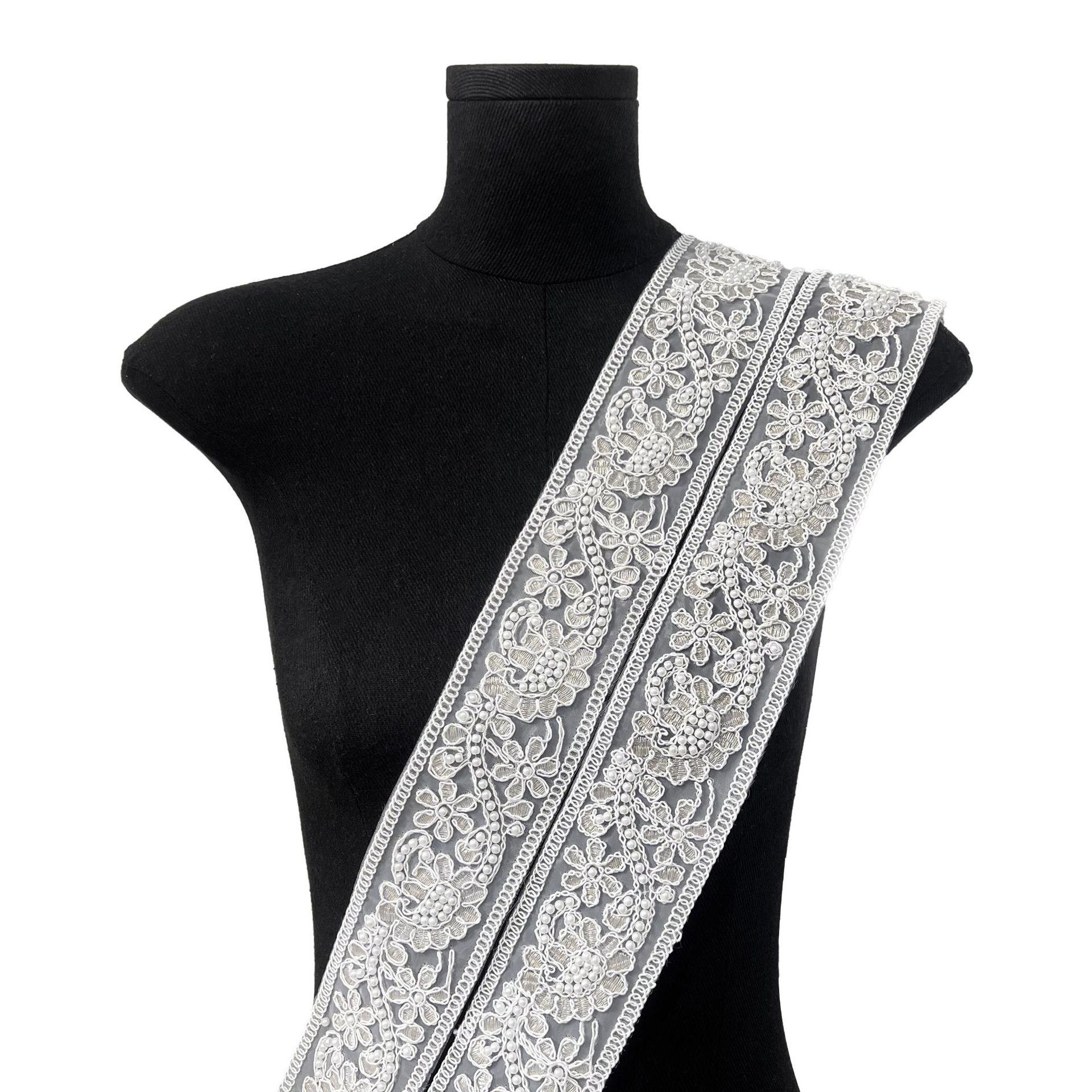 

6Cm Exquisite White Bead Strand Embroidery Barcode Clothing Window Decoration Home Cuffs Neckline Accessories Lace Accessories T3076-2 white one size