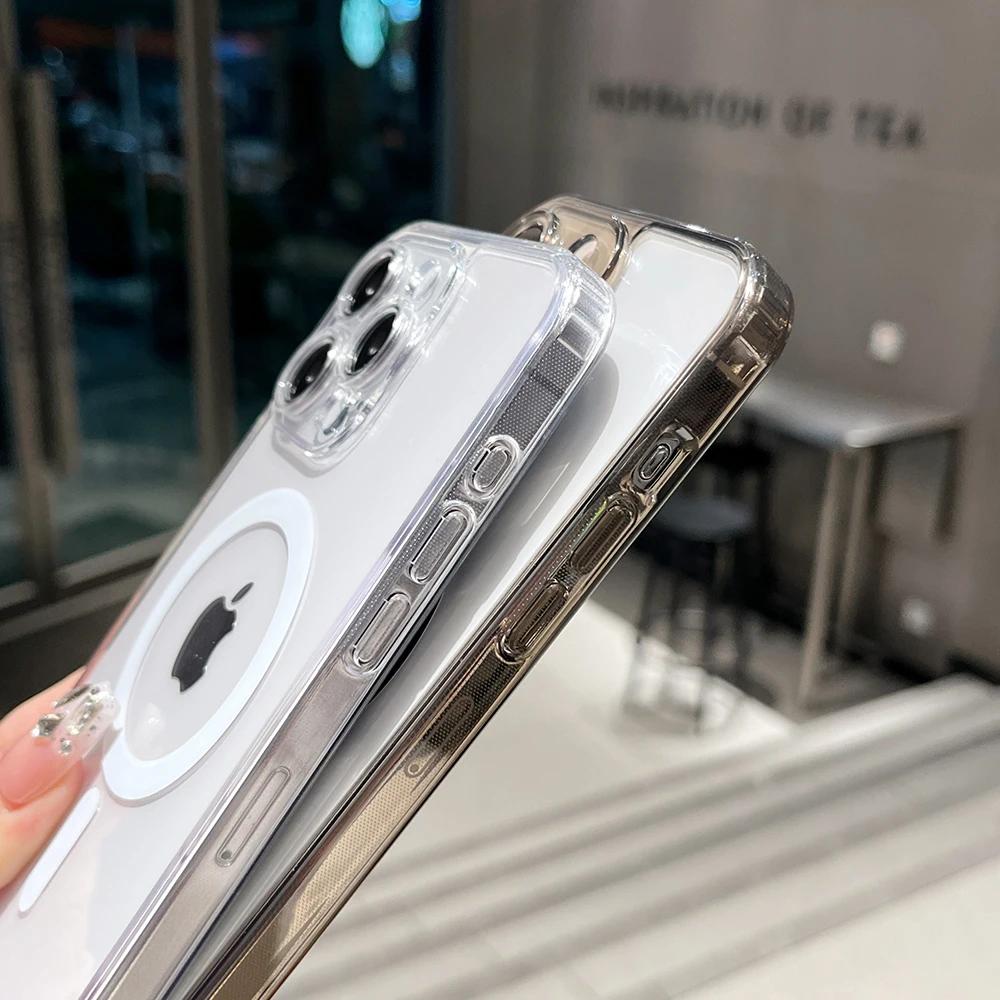 Magsafe Magnetic Wireless Charge Phone Case For iPhone 15 14 Plus 13 12 11 Pro Max Soft TPU Edge Clear Acrylic Back Cover T21