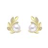Simple Female Earrings 925 Sterling Silver Leaf Design Row Zircon Pearl Small Earrings for Women Promise Love Wedding Jewelry