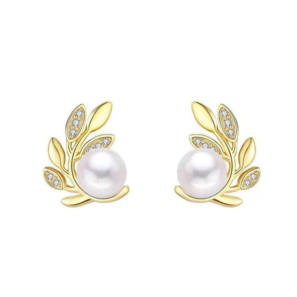 Simple Female Earrings 925 Sterling Silver Leaf Design Row Zircon Pearl Small Earrings for Women Promise Love Wedding Jewelry