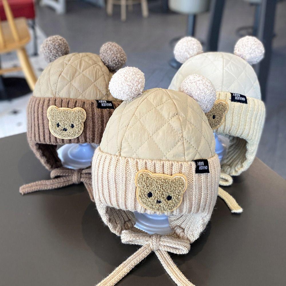 

5 місяців-3 роки плюшевий м яч зимова шапка захист вух шапка шапка діти тепла шапка хлопчики дівчатка бежевий