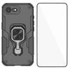 For iPhone 16e Phone Case WANLONFENG PC TPU Back Cover Kickstand with Tempered Glass