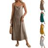 Women's Fashion Casual Loose Sleeveless Tank Top Cotton-Linen Mid Length Dress