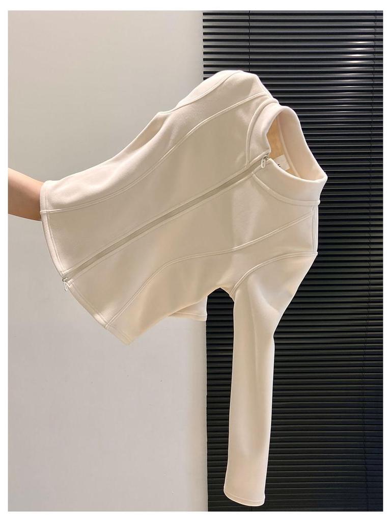 Plus Size Velvet Double Zipper Stand Collar Long Sleeve Women's Slimming Autumn Winter Top