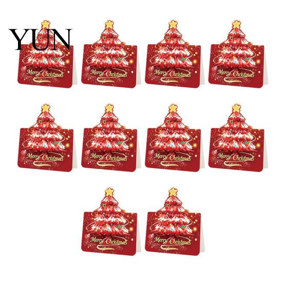 Christmas Atmosphere Decoration Cards 10 Pcs 3D Tree Greeting Cards, Holiday Postcards Decorative Bulk for New Year, Winter Xmas Party Supplies