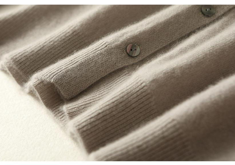 Women's 100% Wool V-Neck Cardigan Sweater - Solid Color, Long Sleeve, Short Jacket for Autumn/Winter
