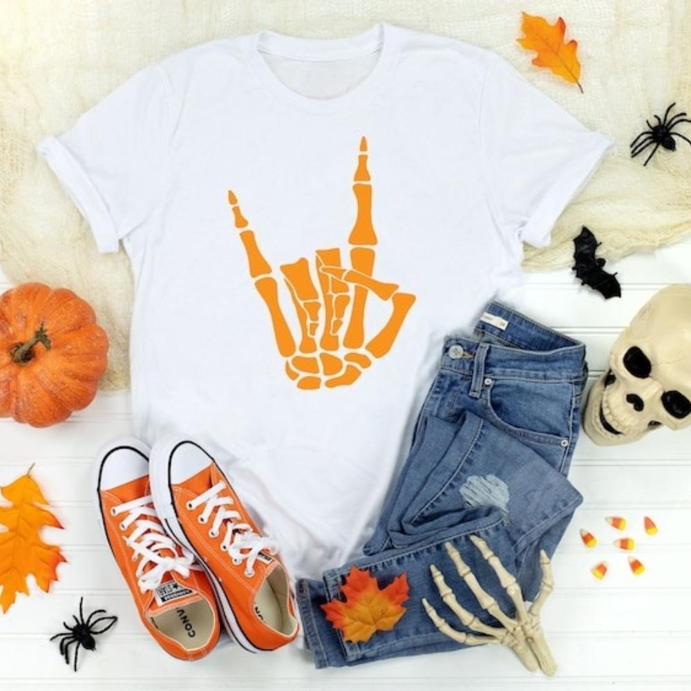 Skeleton Hand Bra Graphic T Shirts November Autumn Festival Happy Halloween Outfits All Saints Day Funny Woman Man Shirt