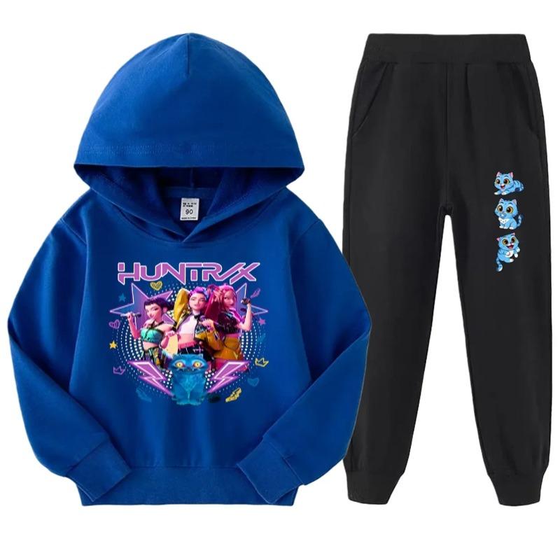 Children's Suit Little Girl Fashion Cartoon Print Hooded Sweatshirt Casual Comfortable Clothing Sets Girls