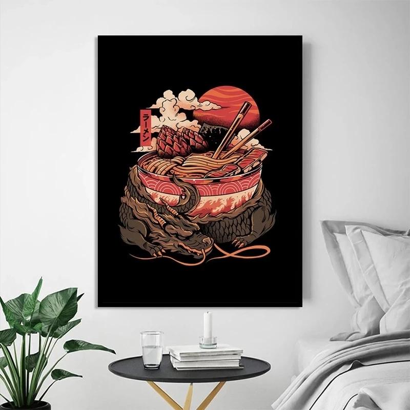 Japanese Food Monster Abstract Canvas Painting Wall Art Pictures Poster and Print for Living Kitchen Restaurant Home Decoration No Frame