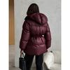 2025 Winter New Women's Drawstring Slim Fit Cotton Coat with Hood Zipper Warm Comfortable Outerwear for Europe and America
