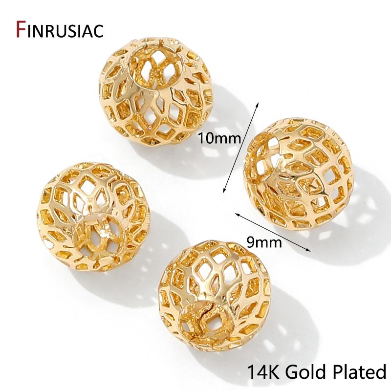 

14K/18K Gold Plated Hollow Spacer Beads,Separator For Beads,Brass Oval Loose Beads DIY Needlework Bracelet Making Accessories 10 pieces